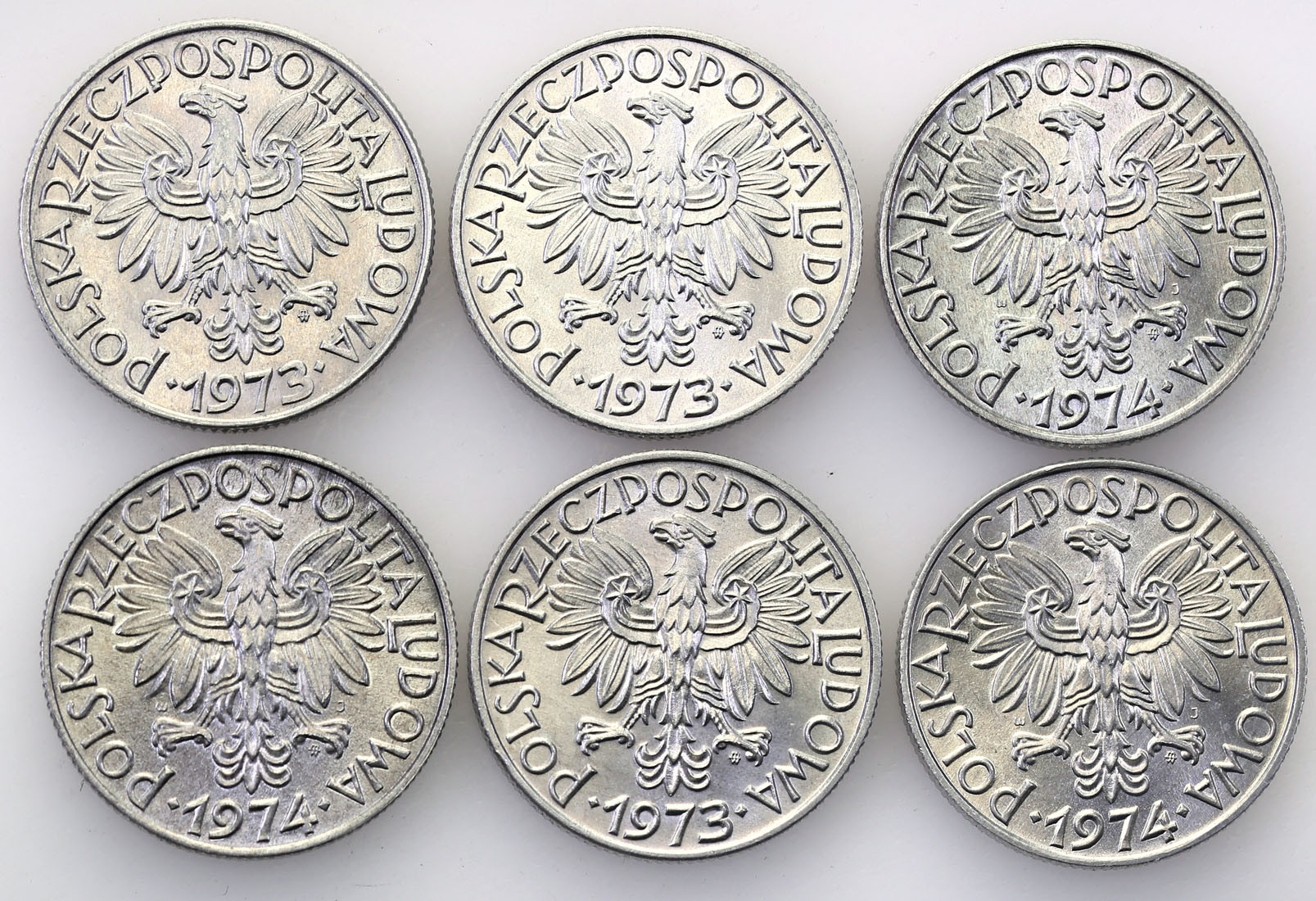 PRL. 5 złotych 1960-1974 rybak , zestaw 6 monet